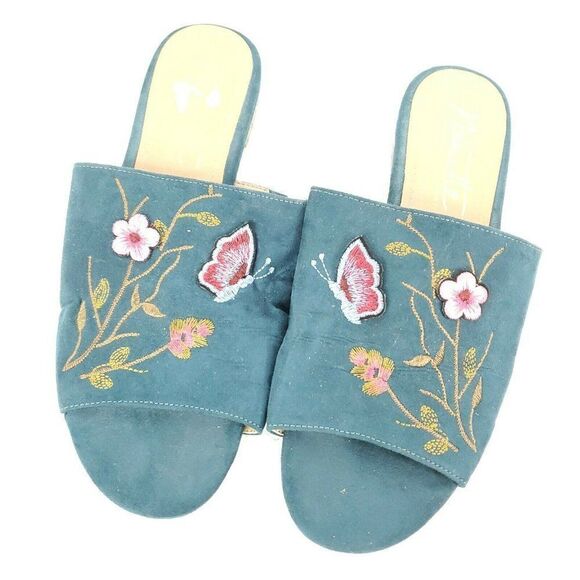 Nanette Lepore Teal Suede Embroidered Valentina - Picture 2 of 4